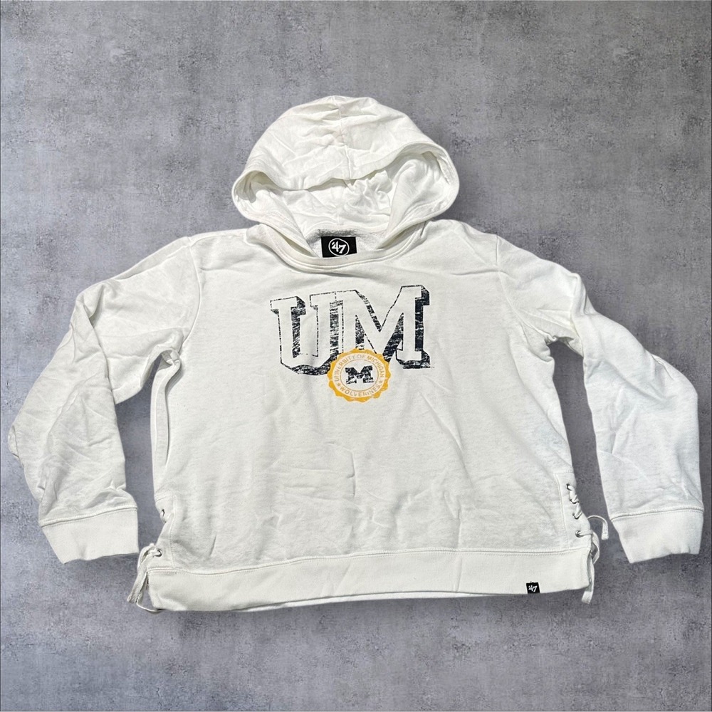 '47 Brand Michigan Wolverines UM Womens Lace Up Hoodie Sweatshirt XL‎